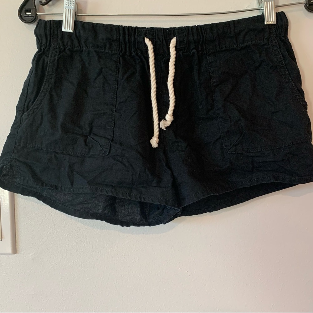 TNA Aritzia Black Linen Blend Shorts Women’s Small S White Drawstring